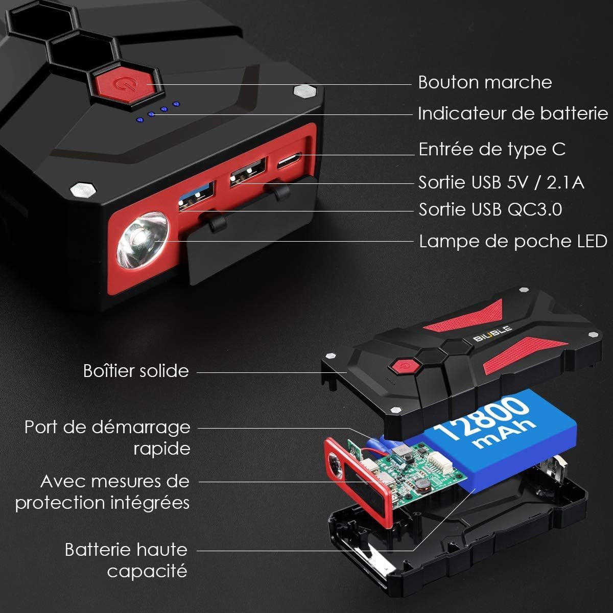 Booster Batterie Moto Portable 12V | USB + LED Intégrés