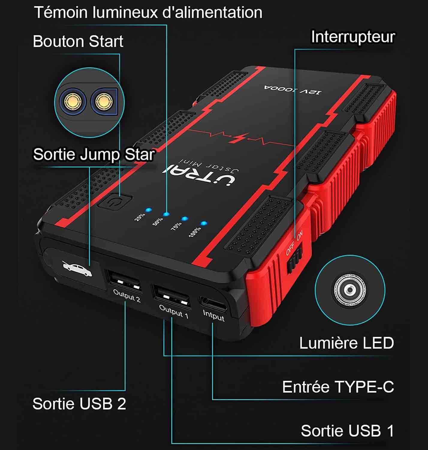 Booster Batterie Moto 1000A | Puissance Démarrage Rapide