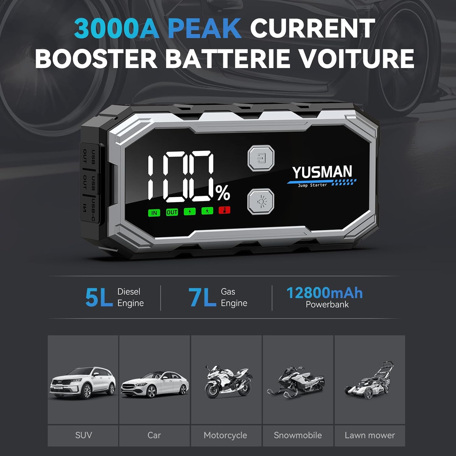 Booster Batterie Diesel 3000A | Recharge Rapide 12V