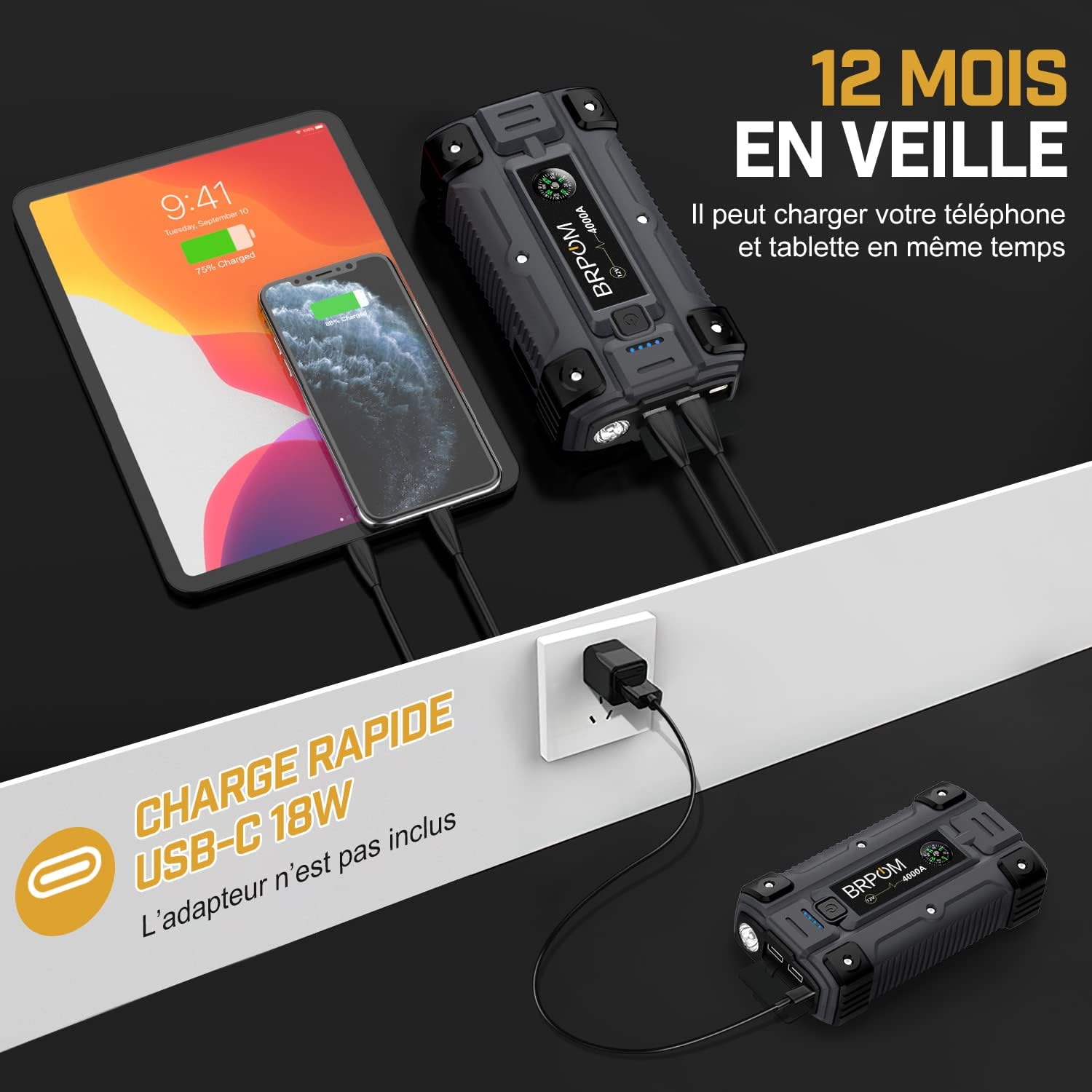 Booster Batterie Voiture Lithium 4000A | Compact et Efficace