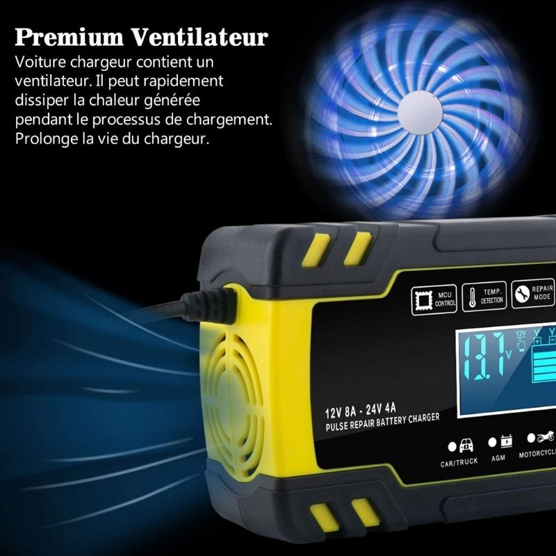Chargeur Batterie Voiture 12V-24V 8A
