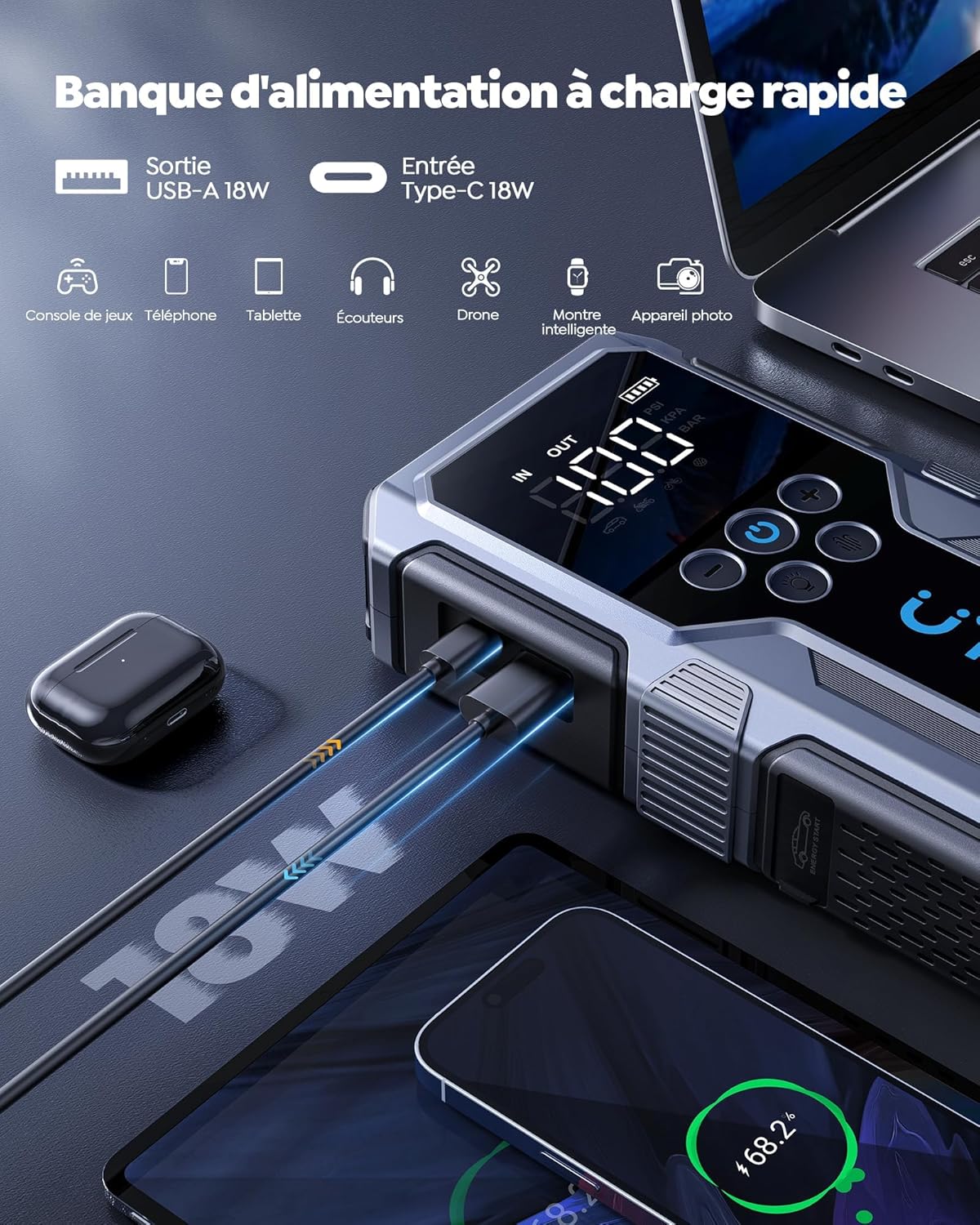 Booster Voiture Lithium 1500A | Ultra Portable et Gonfleur