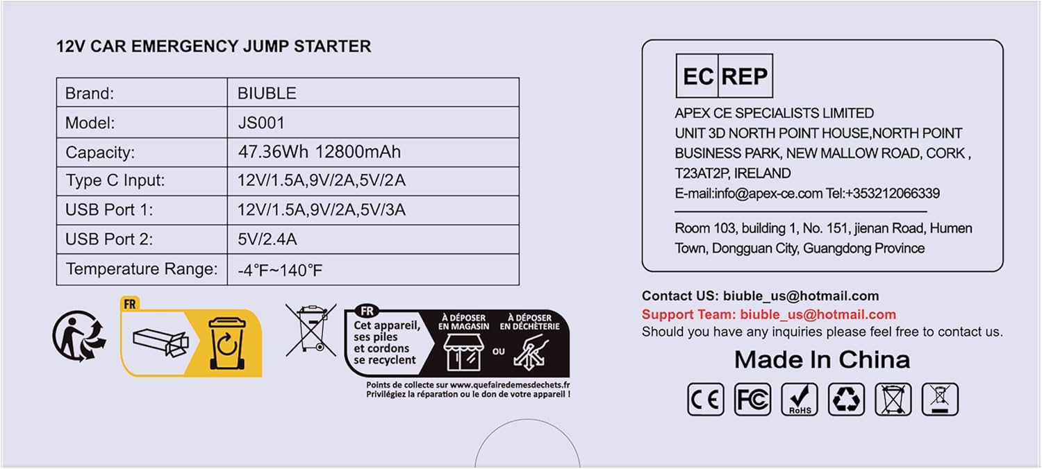 Booster Batterie Moto Portable 12V | USB + LED Intégrés