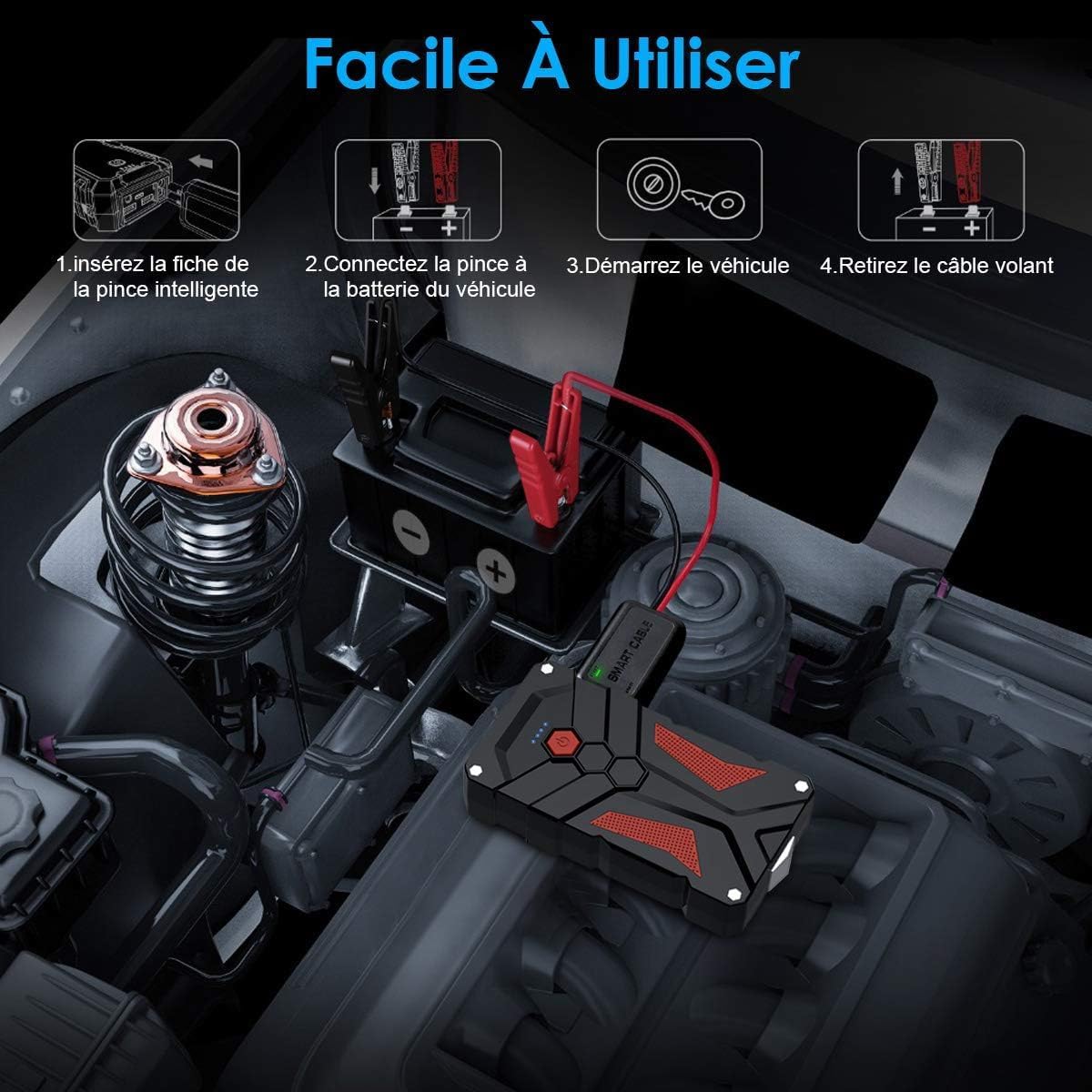 Booster Batterie Moto Portable 12V | USB + LED Intégrés