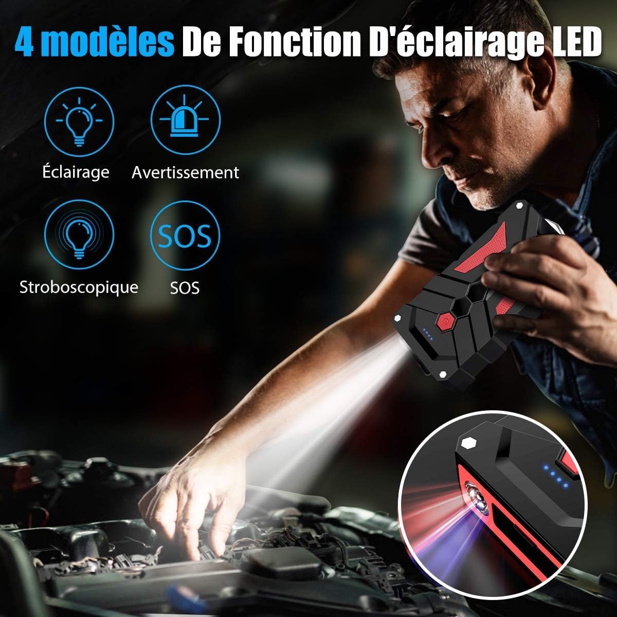 Booster Batterie Moto Portable 12V | USB + LED Intégrés
