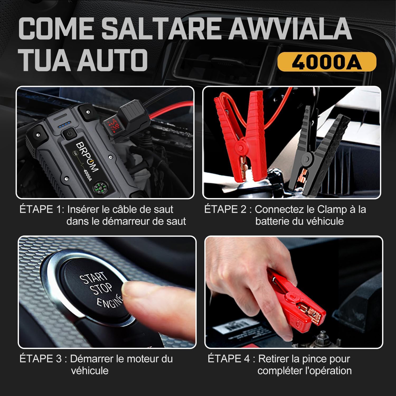 Booster Batterie Voiture Lithium 4000A | Compact et Efficace