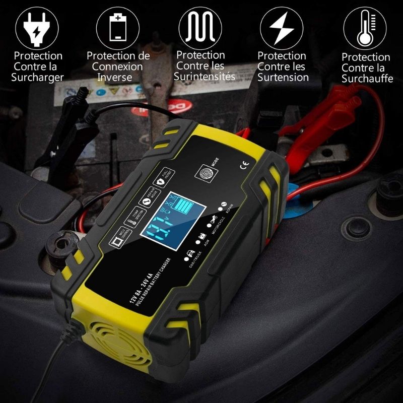 Chargeur Batterie Voiture 12V-24V 8A