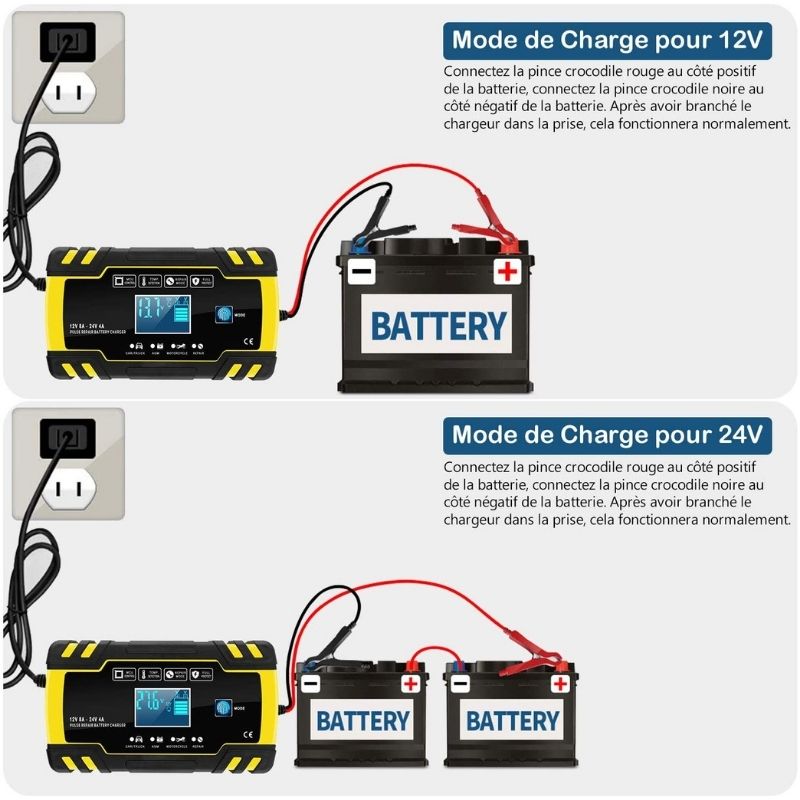 Chargeur de batterie de voiture 10 A, chargeur de batterie automatique 12  V/24 V avec